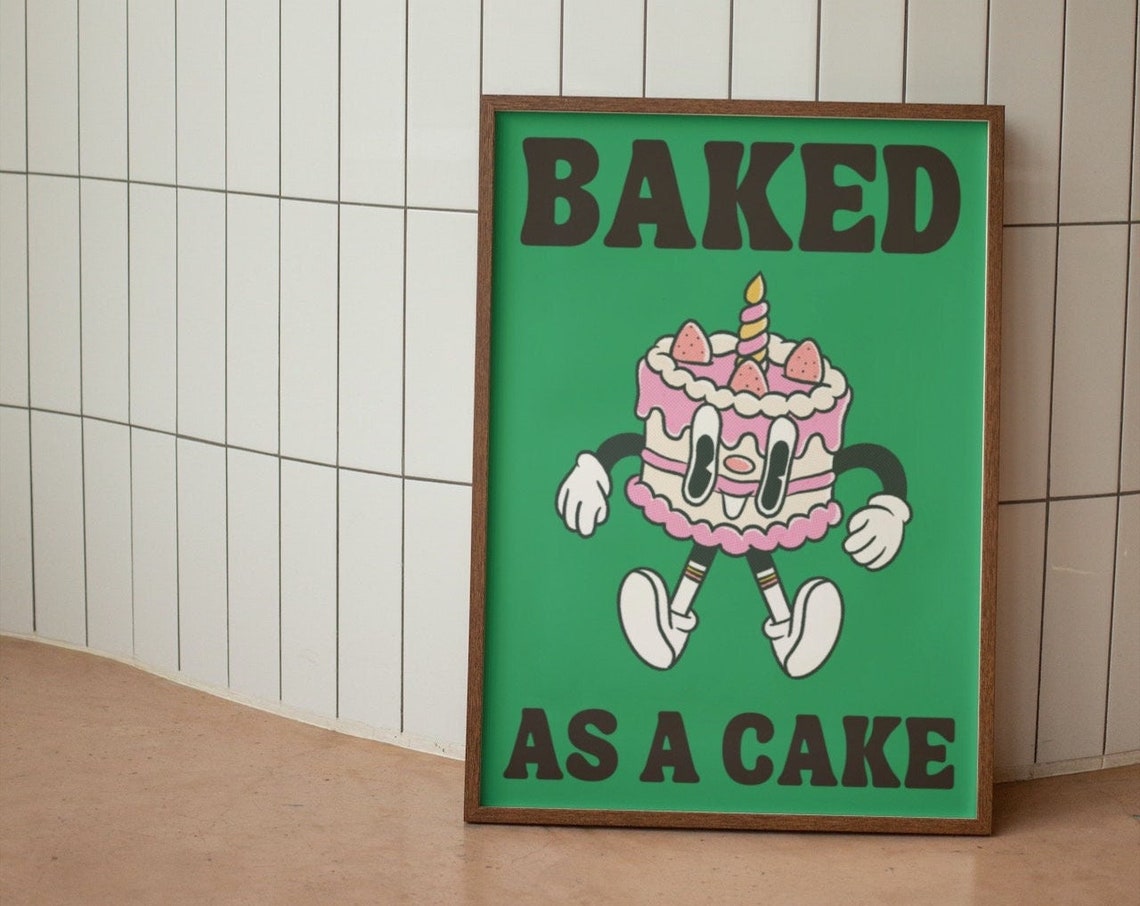 Baked As A Cake Green Retro Art Print