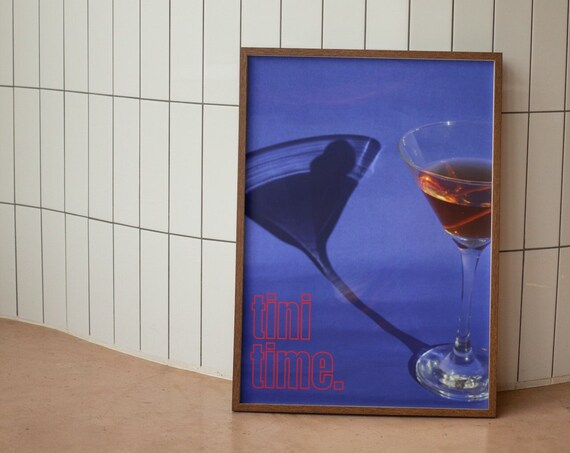 Tini Time Martini Cocktail Blue Bar Cart Happy Hour Wall Poster