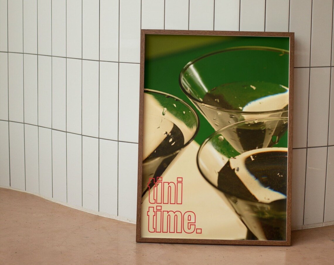 Martini Retro Cocktail Poster, Minimalist Bar Art