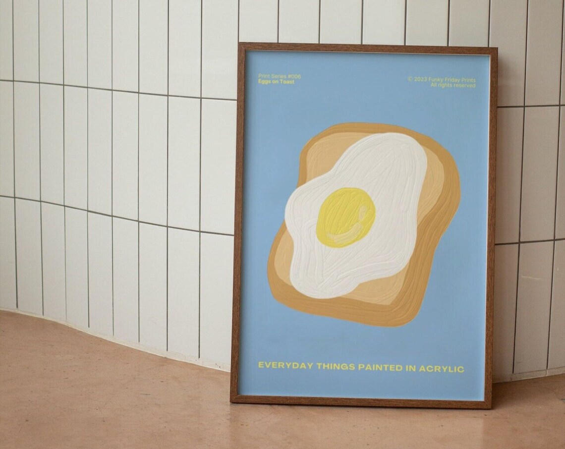 Eggs And Toast Wall Print Breakfast Lover Gift Retro Kitchen Decor Funny Acrylic Painting Prints Large Art