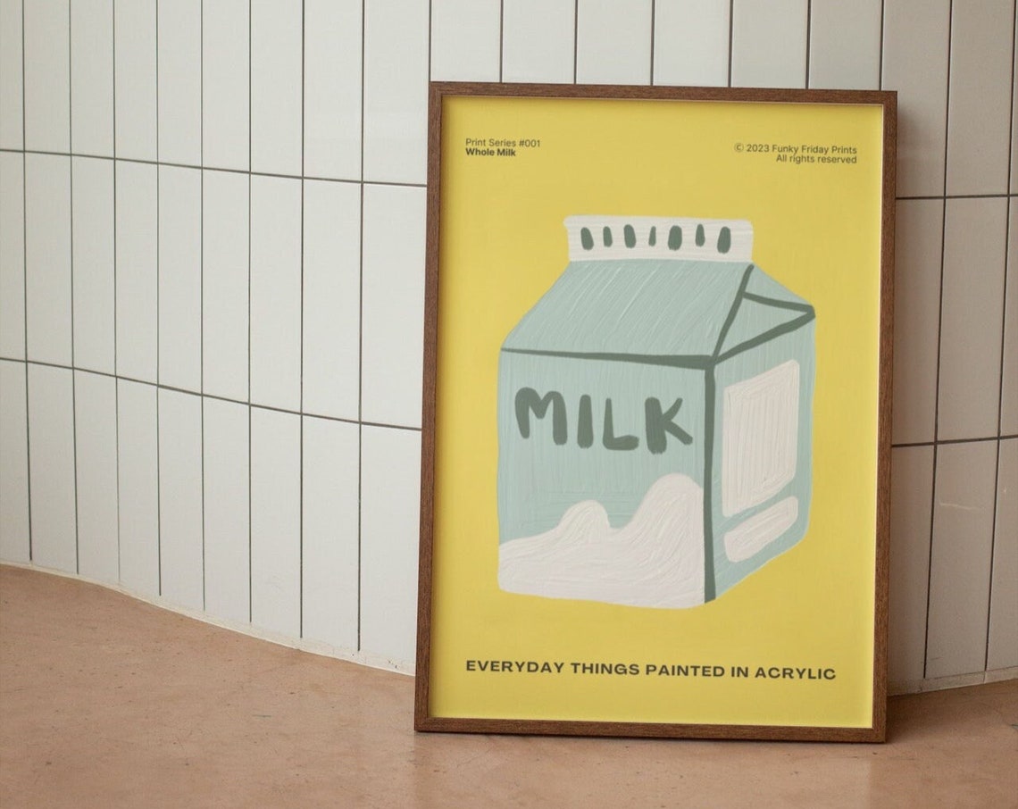 Whole Milk Carton Yellow Acrylic Everyday Things Kitchen Poster