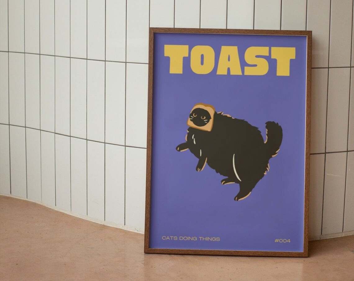 Blue Toast Cat Art Print, Cat Lover Gift