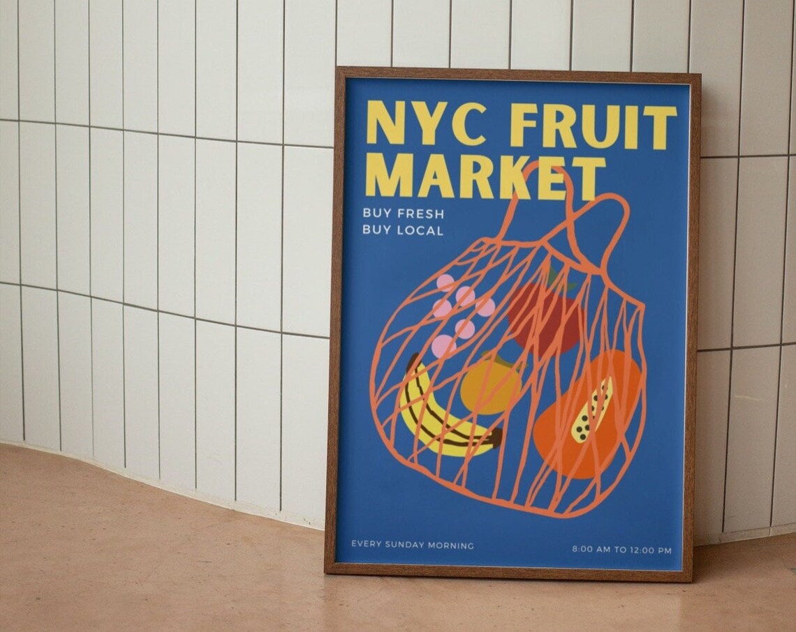 NYC Fruit Market Retro Kitchen Art Print