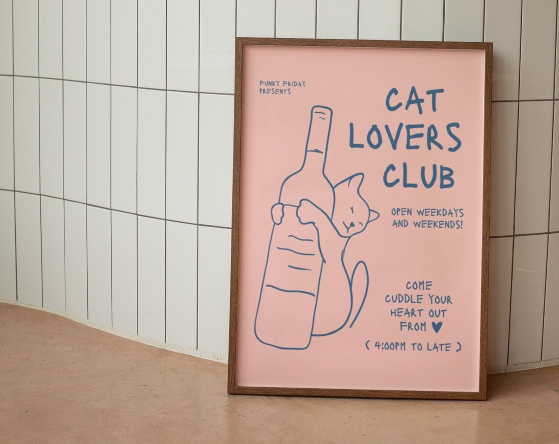 Cat Lovers Club Cute Cat Art Print, Cat Poster