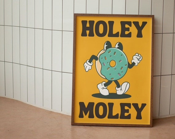 Holey Moley Donut Wall Print Retro Kitchen Wall Art Donut Lover Gift Prints Large Art Prints