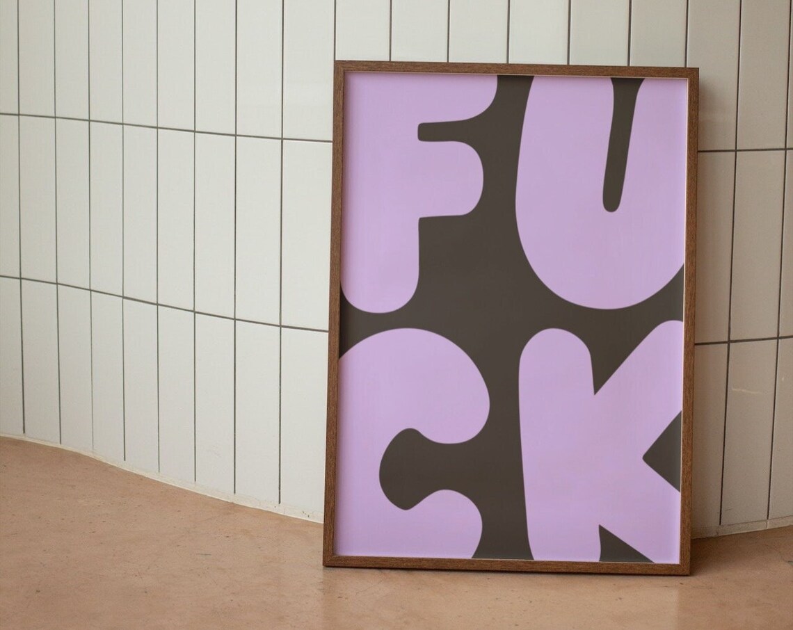 Bold Purple FUCK Typography Retro Funny Statement Word Art Poster