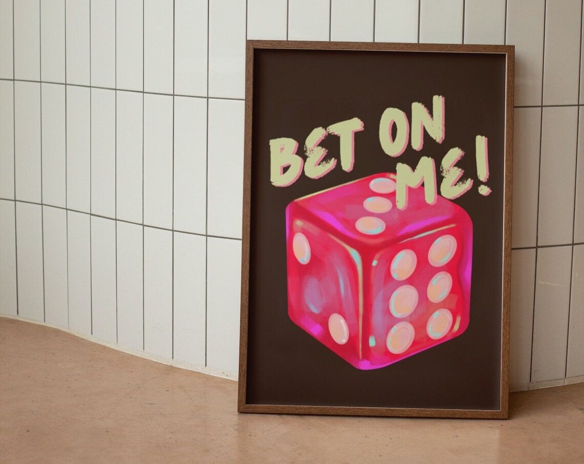 Bet On Me Lucky Red Dice Bold Retro Motivational Quote Poster - Image 3