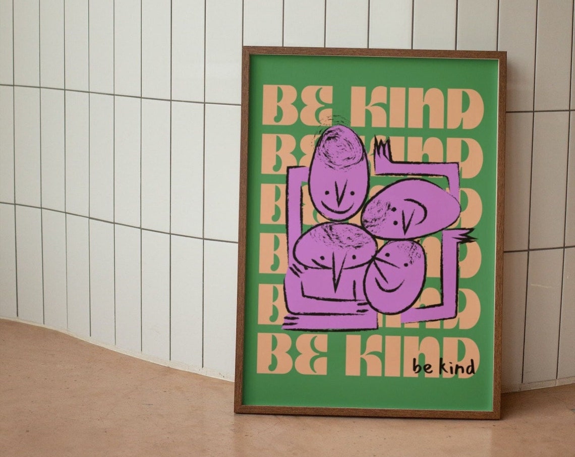Be Kind Wall Print Retro Wall Decor Colourful Funky Wall Art Print Retro Prints Large Art