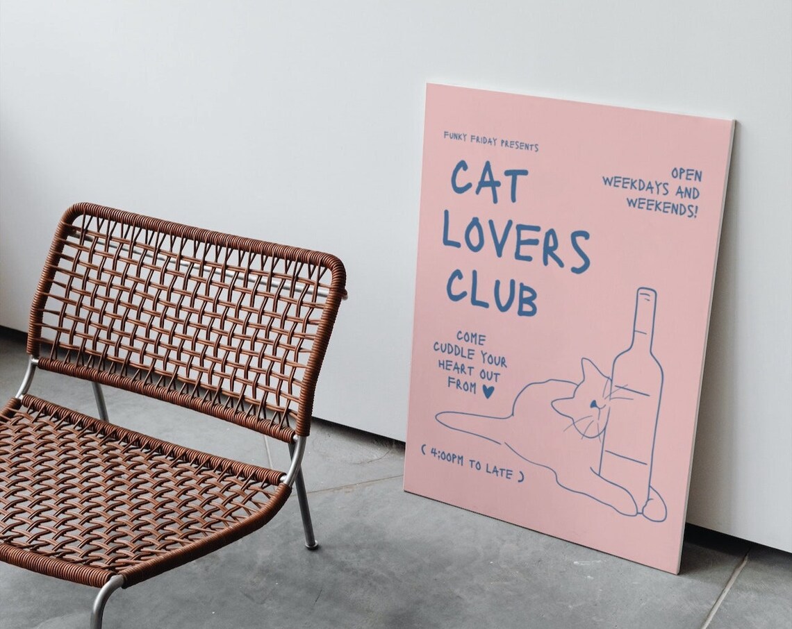 Cat Lovers Club Poster, Cute Cat Art Print