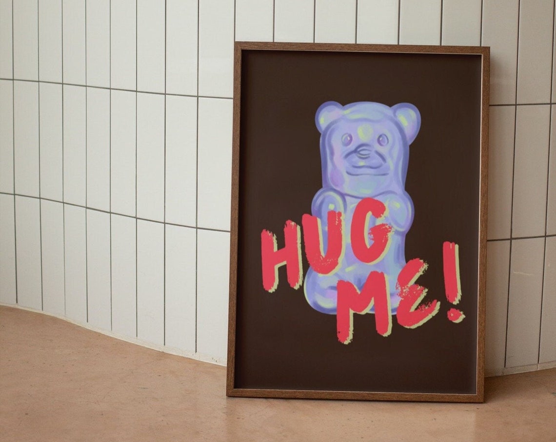 Hug Me Gummy Bear Iridescent Sweet Candy Y2K Fun Wall Poster