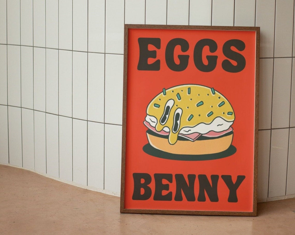 Eggs Benny Orange Retro Kitchen Breakfast Brunch Food Poster