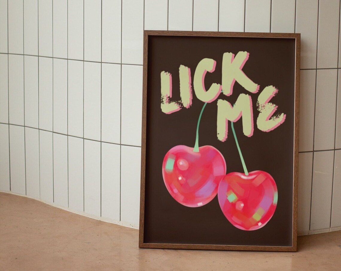 Lick Me Cherry Fruit Wall Art Poster Print