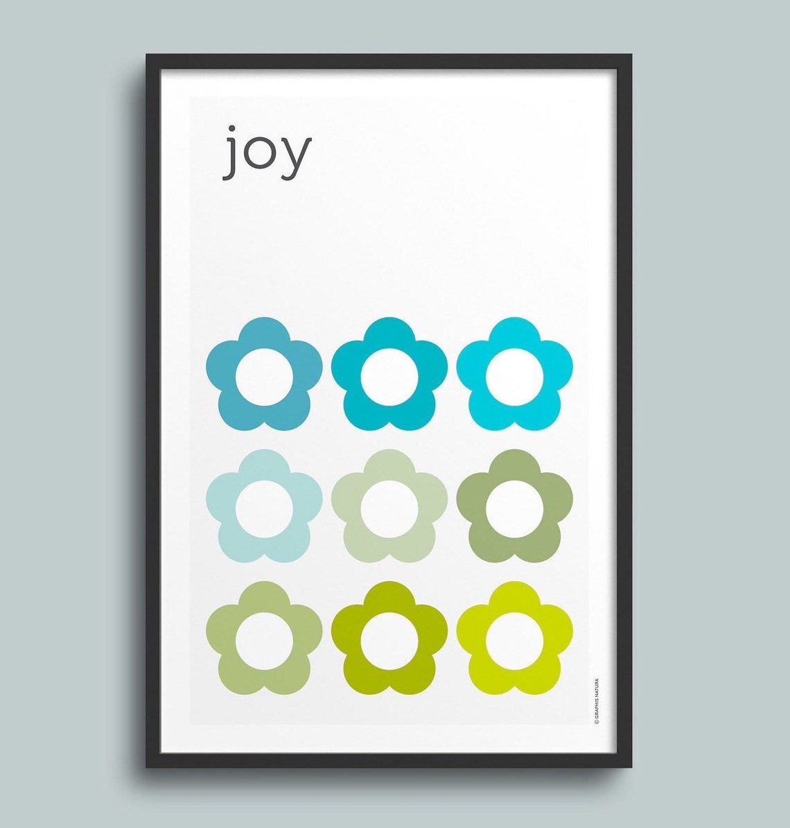 Joy Retro Flower Grid Poster Cool Blue Green Typographic Art - Image 5