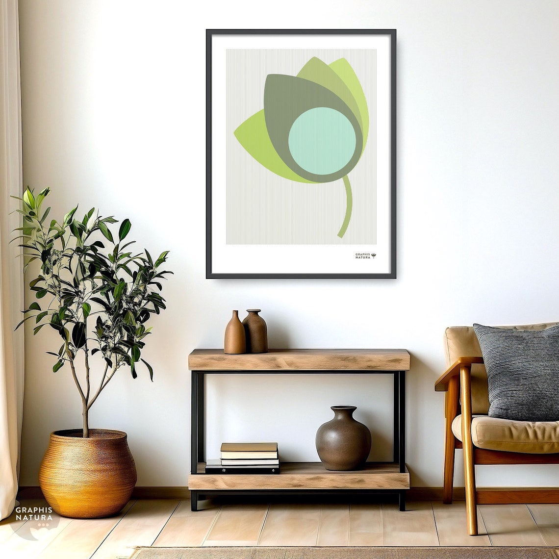 Teal Green Abstract Bloom Poster Geometric Floral Modern Art - Image 5