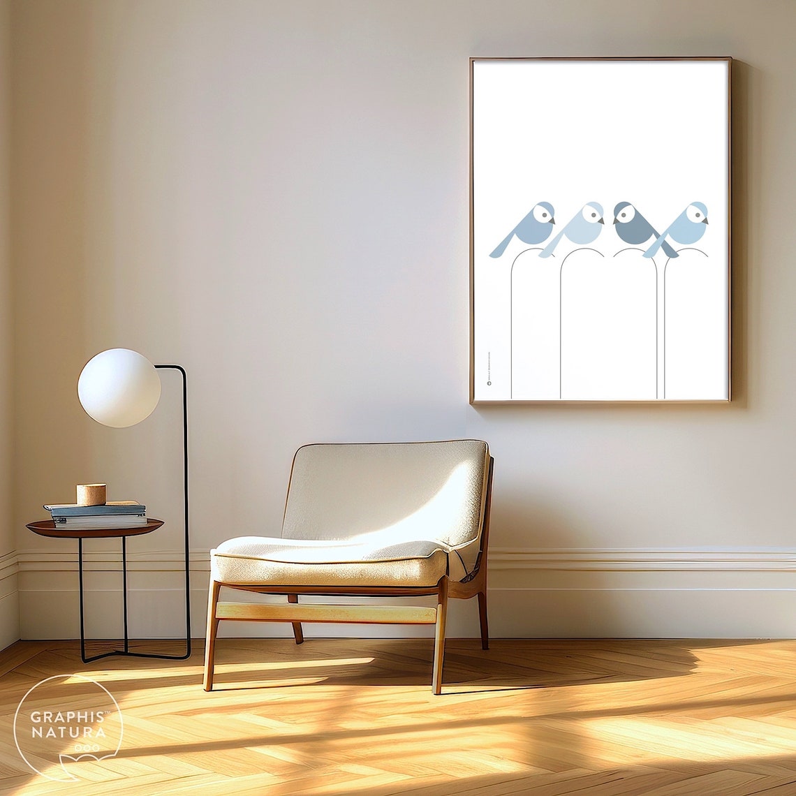 Blue Bird Quintet Poster Minimalist Perched Birds Modern Artwork - Image 5