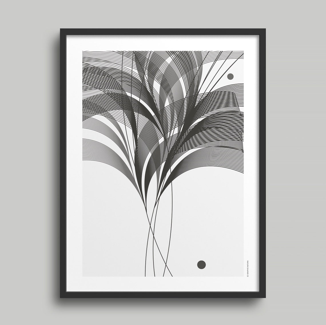 White Palm Frond Line Art on Charcoal Modern Botanical Poster - Image 2