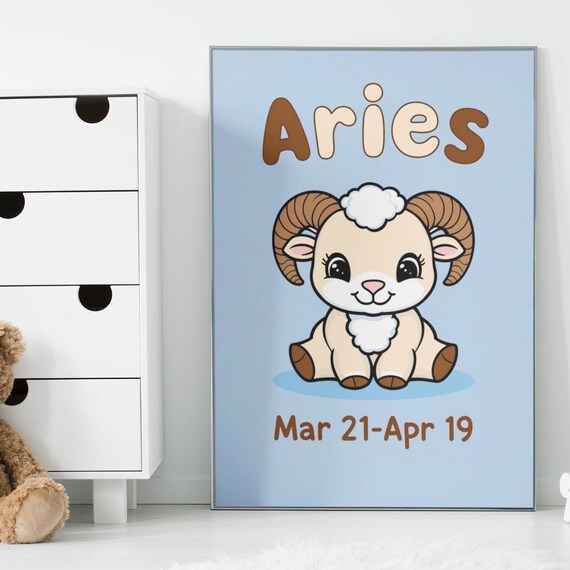 Aries Zodiac Nursery Print Cute Ram Baby Room Star Sign Decor