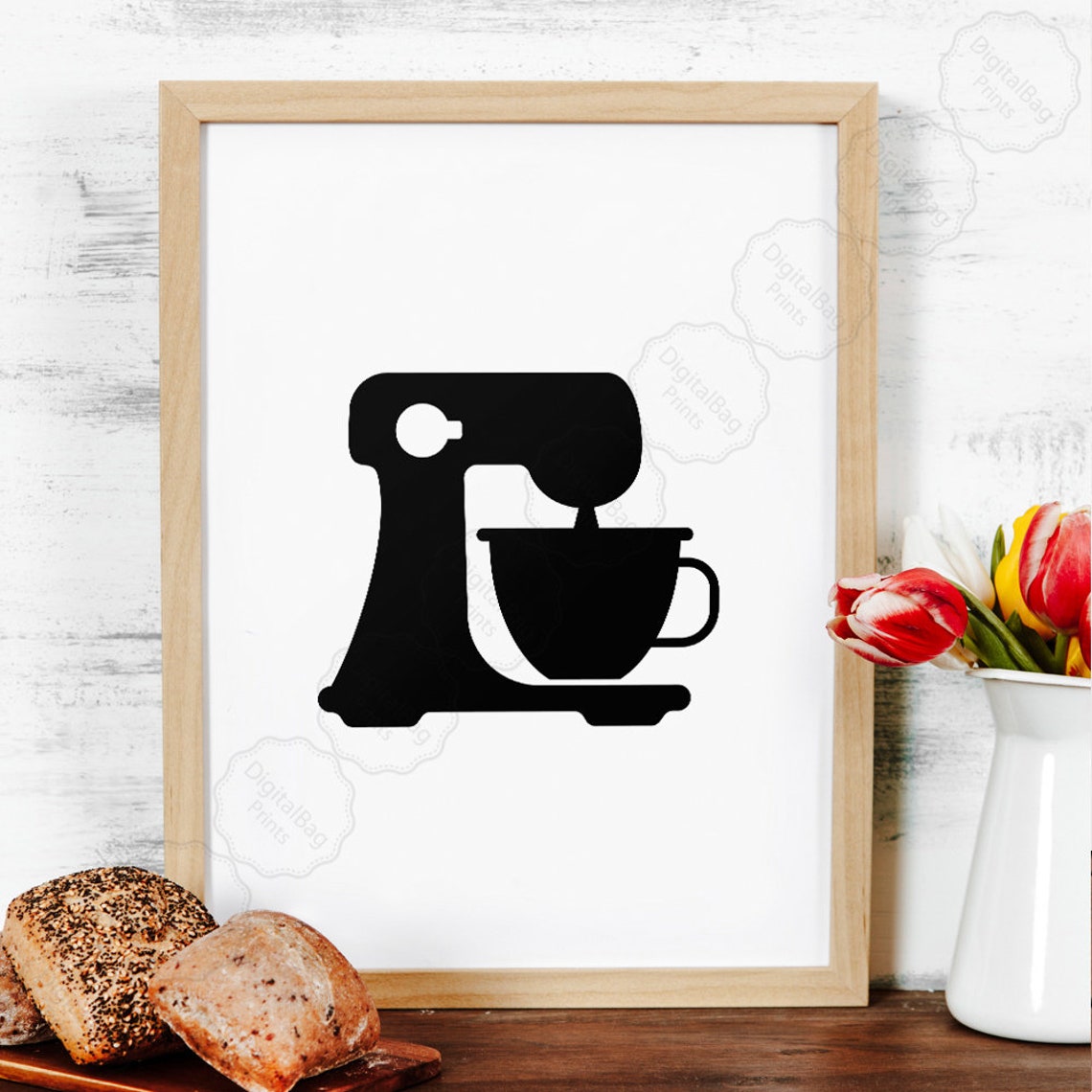 Baked With Love Kitchen Mixer Utensils Set Of Three Wall Art - Image 2