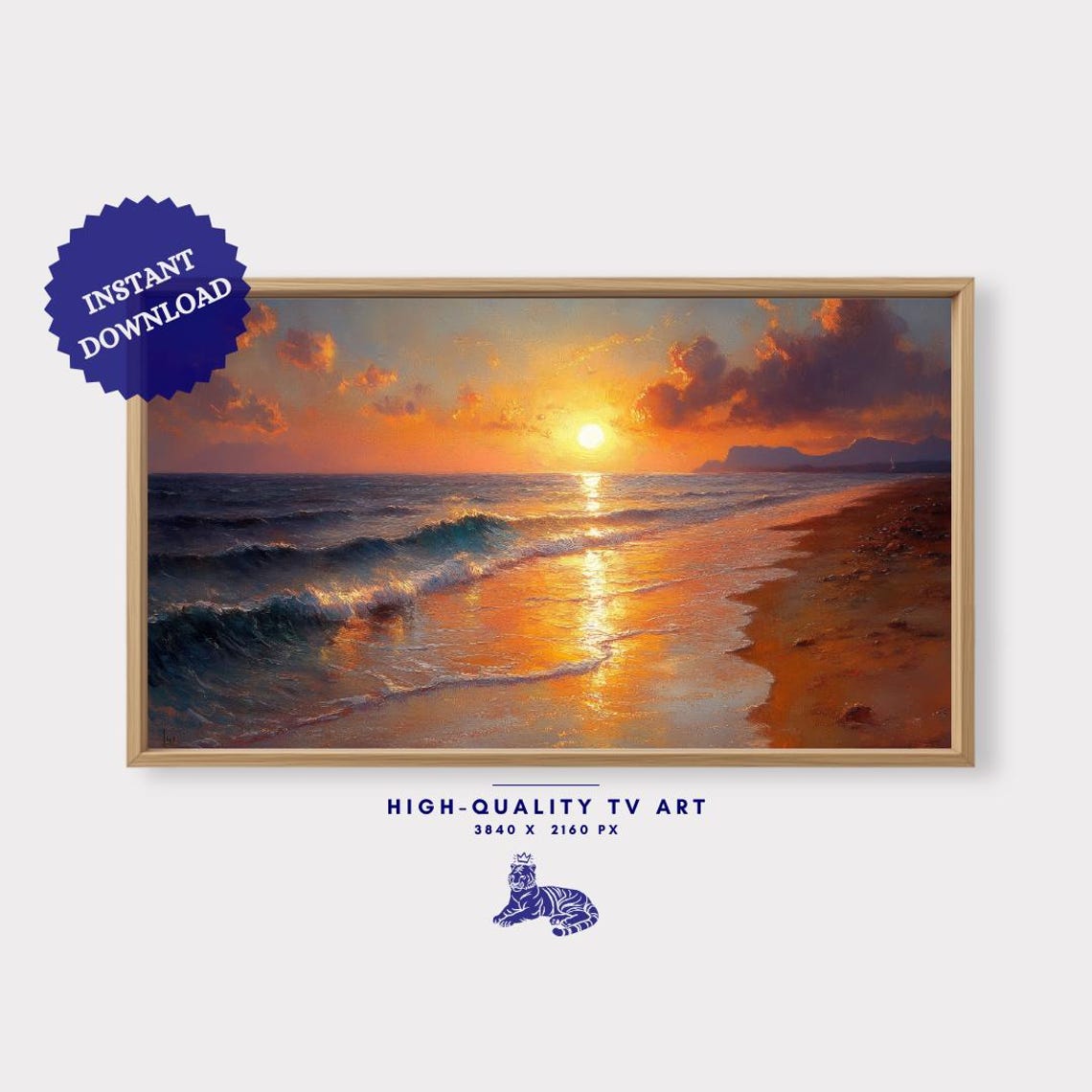 Golden Sunset Ocean Waves Beach Evening Glow Warm Seascape Poster - Image 3