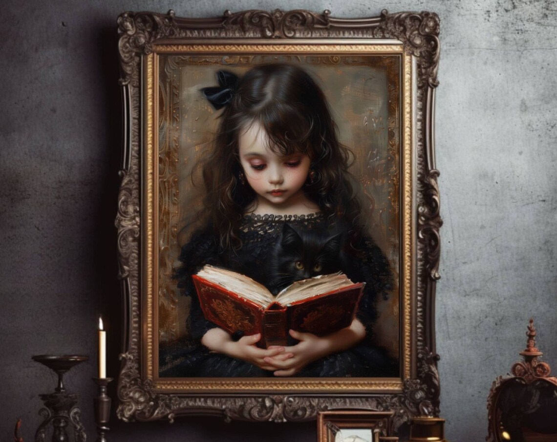 Girl Reading to Her Cat, Cat Wall Art Print