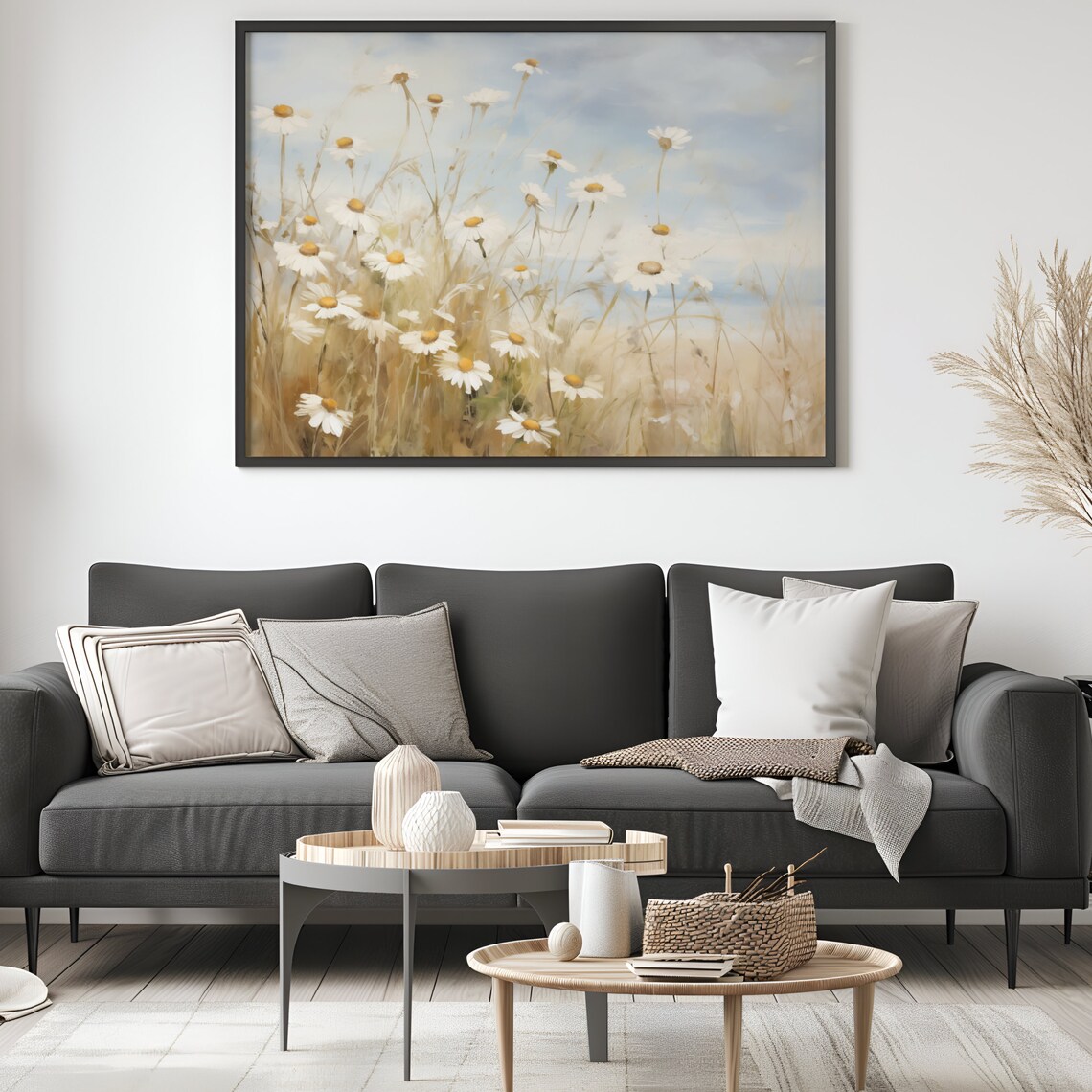 Wild White Daisies in Golden Meadow Soft Floral Painting Poster - Image 2