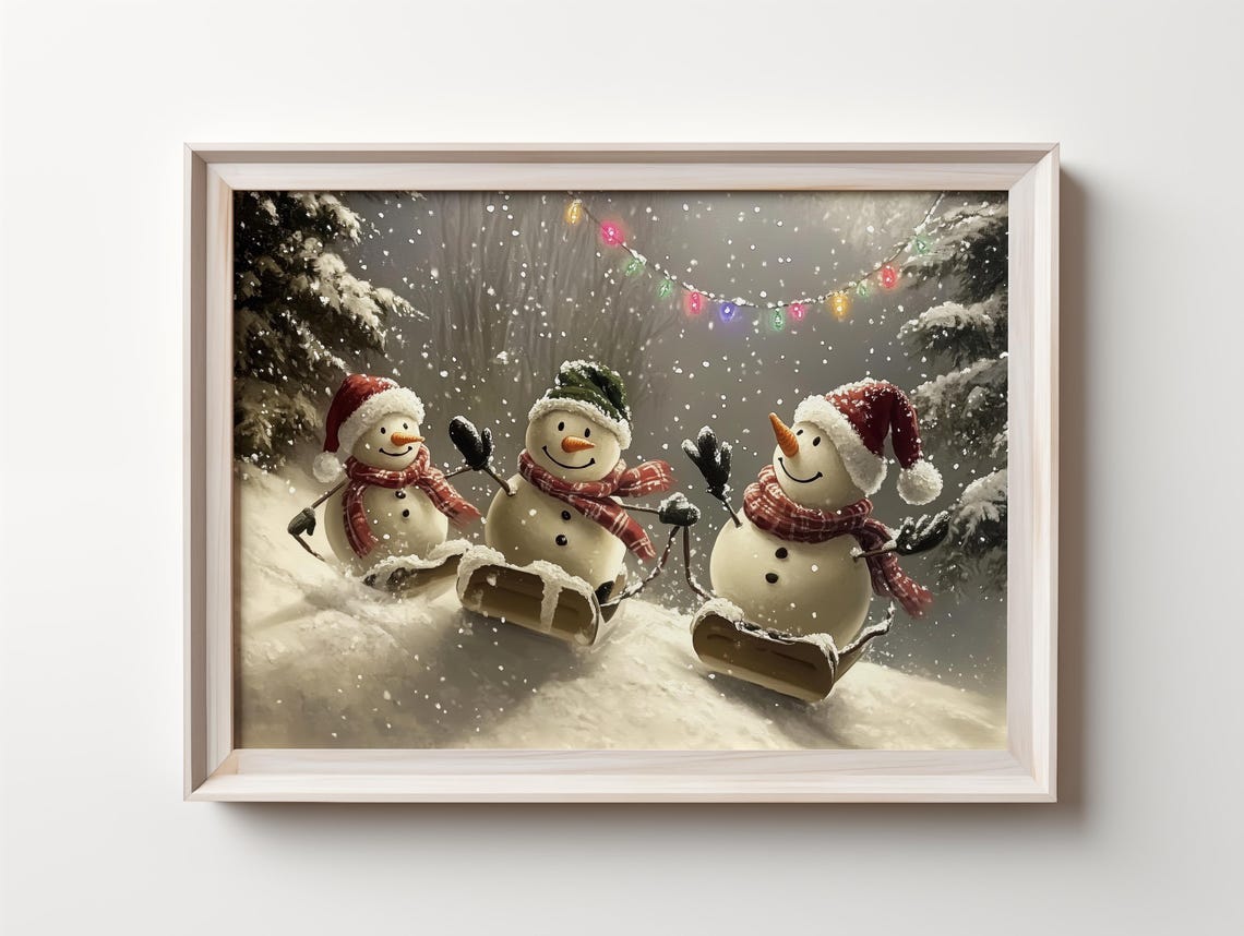 Snowman Print Christmas Wall Art Christmas Decor Winter Wall Art Tis The Season Snowman Snowy Joyride Trio Wall Art Oil Painting