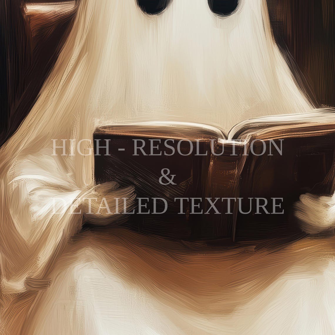Cute Ghost Reading Book in Cozy Library Dark Academia Poster - Image 3