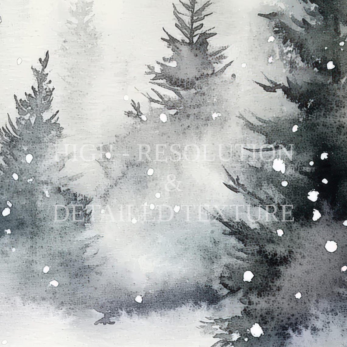 Misty Pine Forest Snowfall Soft Watercolor Landscape Art Poster - Image 3