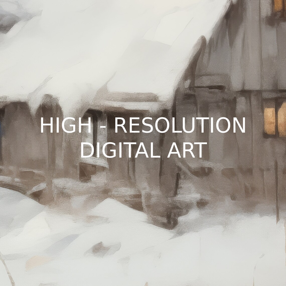 Snowy Village with Cozy Cottages Winter Landscape Painting Poster - Image 3