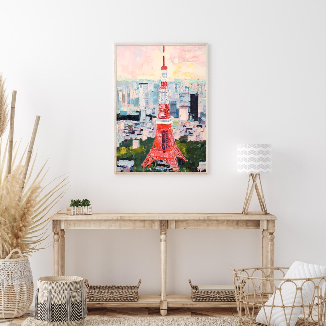 Tokyo Tower Japan Red Lattice Tower City Skyline Pastel Sunset Painting Poster - Image 3