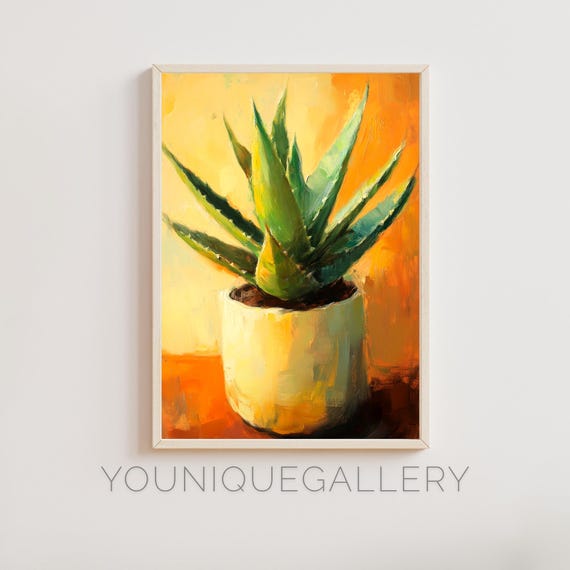 Aloe Vera Oil Painting, Botanical Plant Art Print