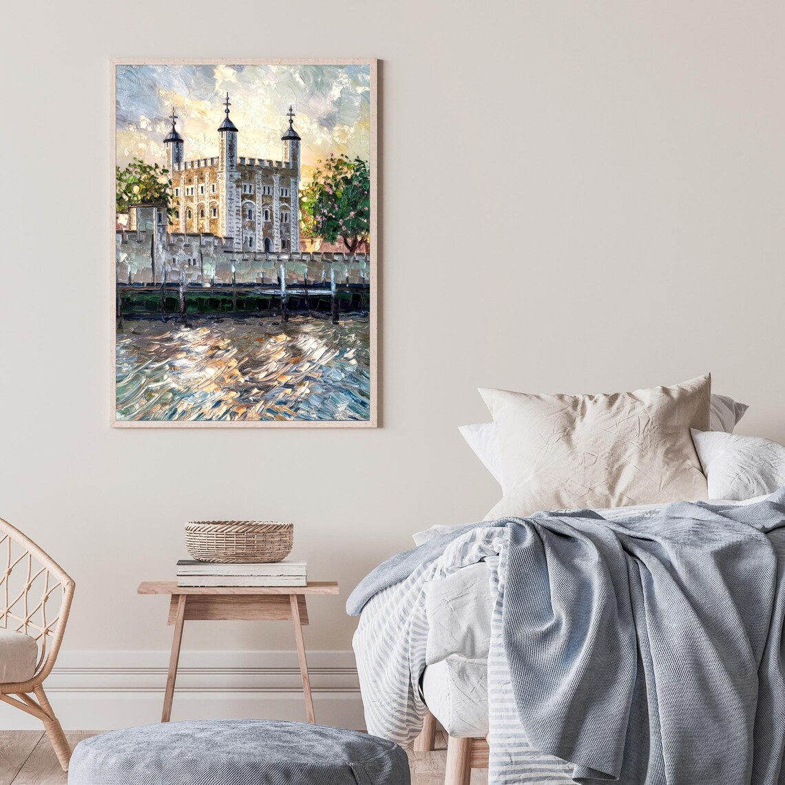 Tower of London Historic Castle Thames River Impasto Oil Poster - Image 2