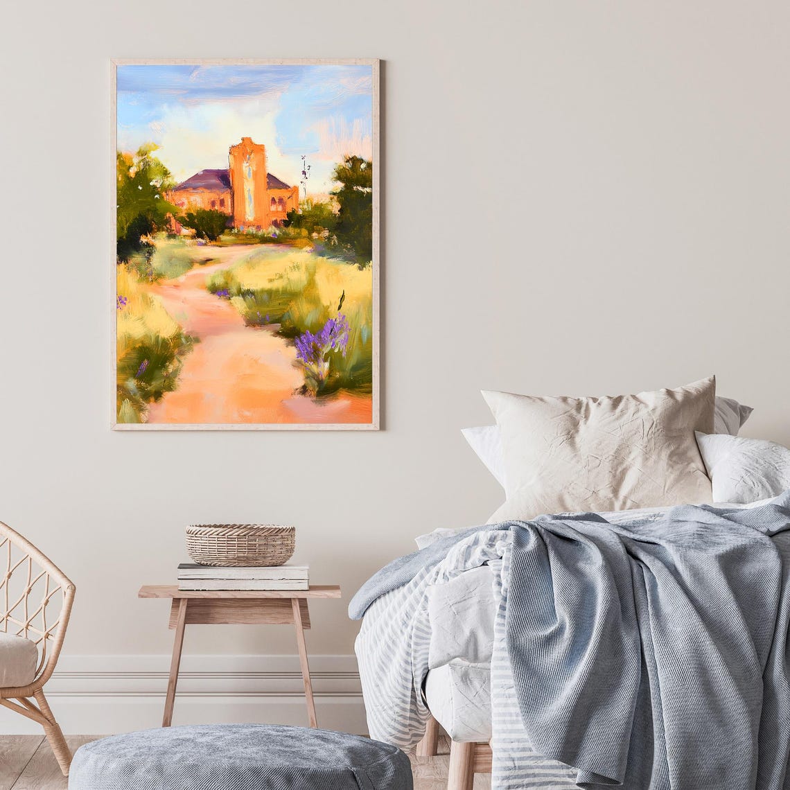 Historic Brick Schoolhouse Impressionist Meadow Path Oil Wall Art - Image 2