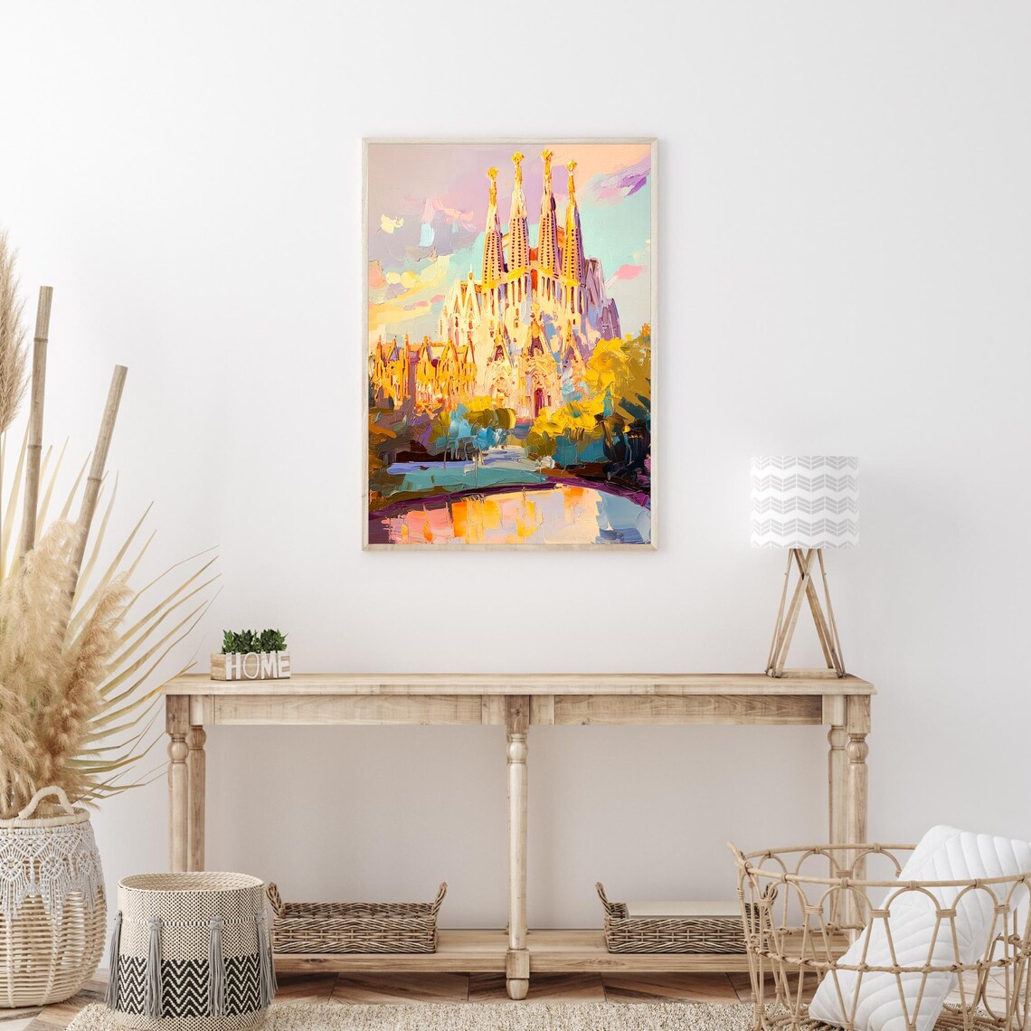 Sagrada Familia Barcelona Gaudi Basilica Spires Golden Sunset Painting Poster - Image 3