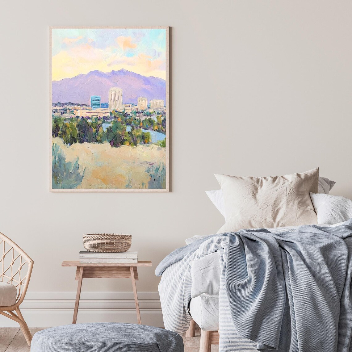 Fresno California Mountain Skyline Golden Hills Oil Painting Poster - Image 2
