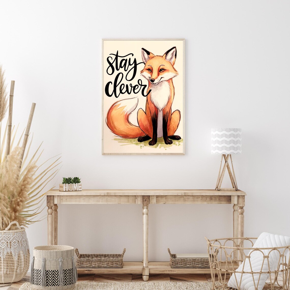 Stay Clever Smiling Fox Watercolor Cute Woodland Animal Poster - Image 3