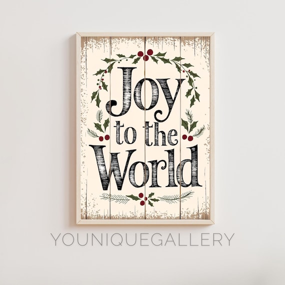 Joy to the World Christmas Typography Rustic Sign Wall Poster