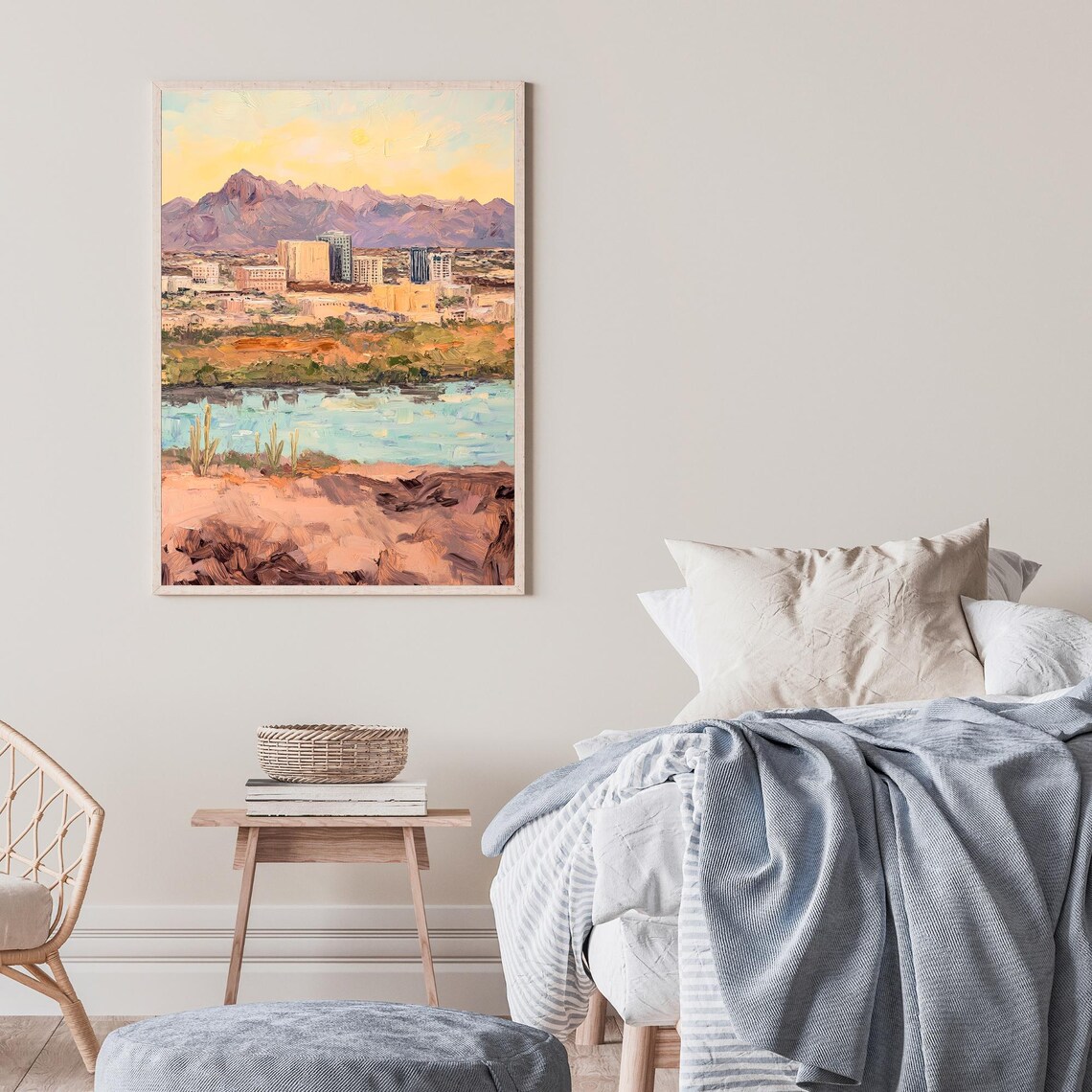 El Paso Texas Desert Mountain Cityscape Sunset Oil Painting Poster - Image 2