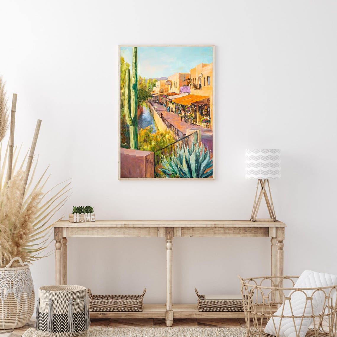Southwest Adobe Street Cactus Garden Desert Impressionist Oil Wall Art - Image 3