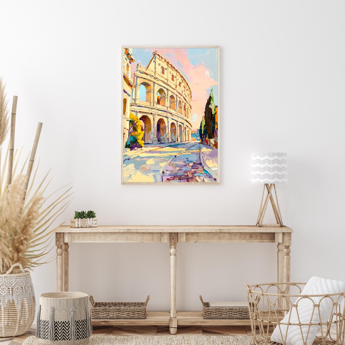 Colosseum Rome Ancient Amphitheater Arches Pastel Sunset Street Painting Poster - Image 3