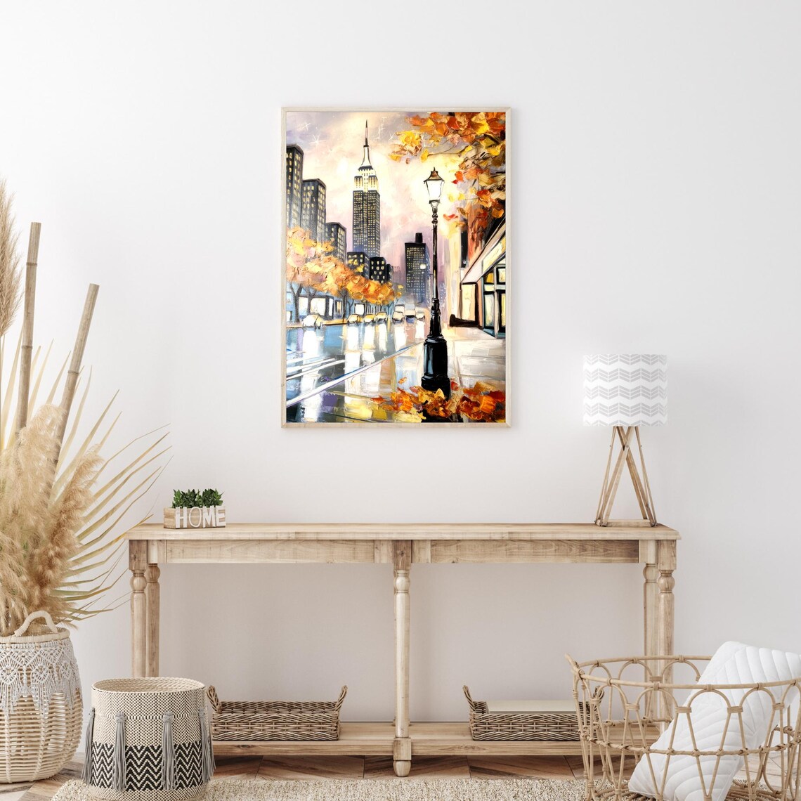 New York City Autumn Empire State Building Rainy Street Painting Poster - Image 3