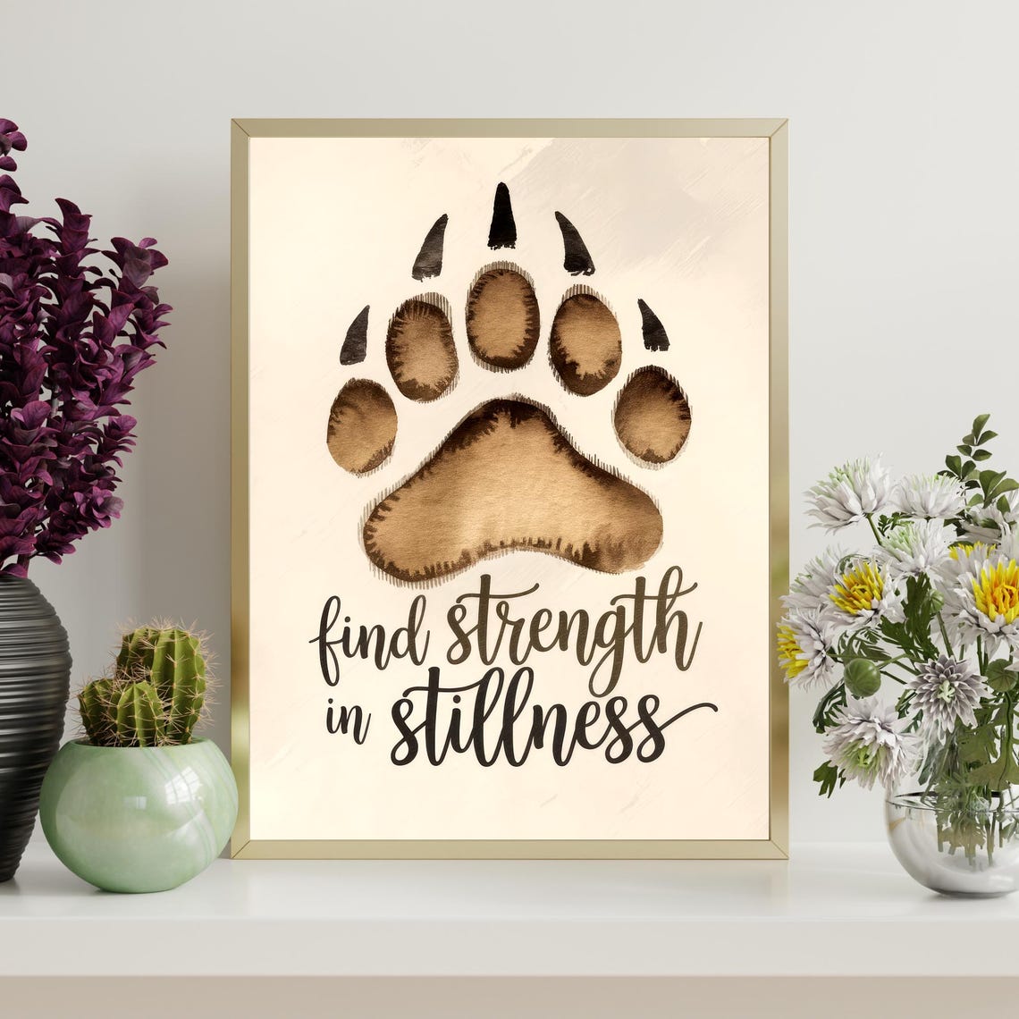 Find Strength In Stillness Bear Paw Print Inspirational Wilderness Wall Art Nature Motivational Decor - Image 4