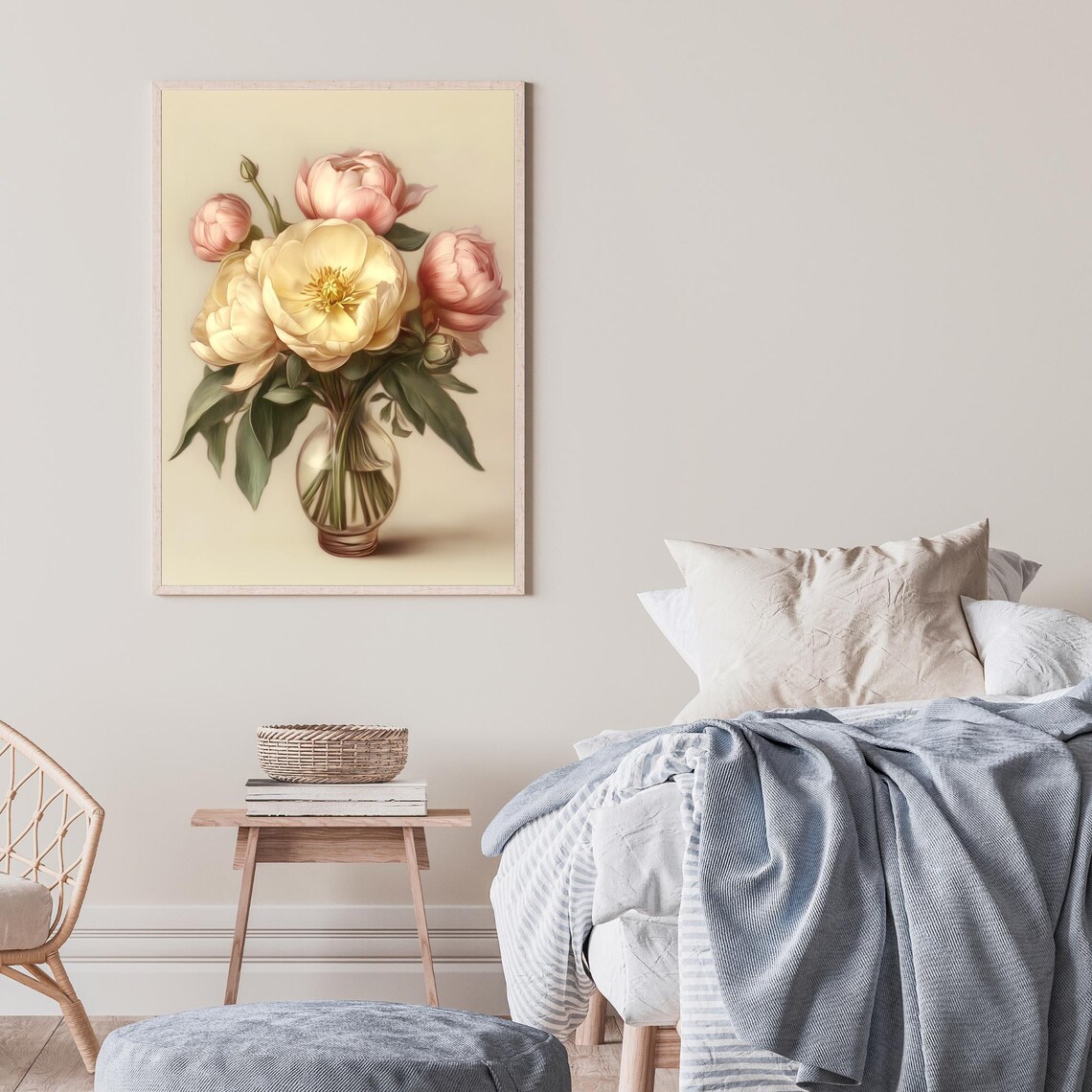 Vintage Peony Bouquet in Glass Vase Floral Botanical Art Poster - Image 3