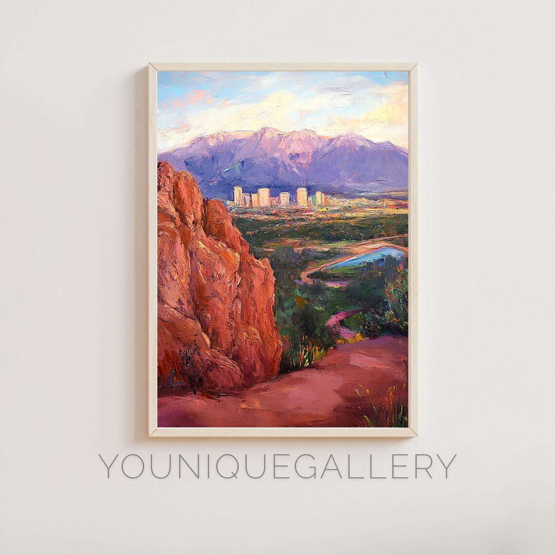 Colorado Springs Red Rock Mountain Cityscape Oil Painting Poster
