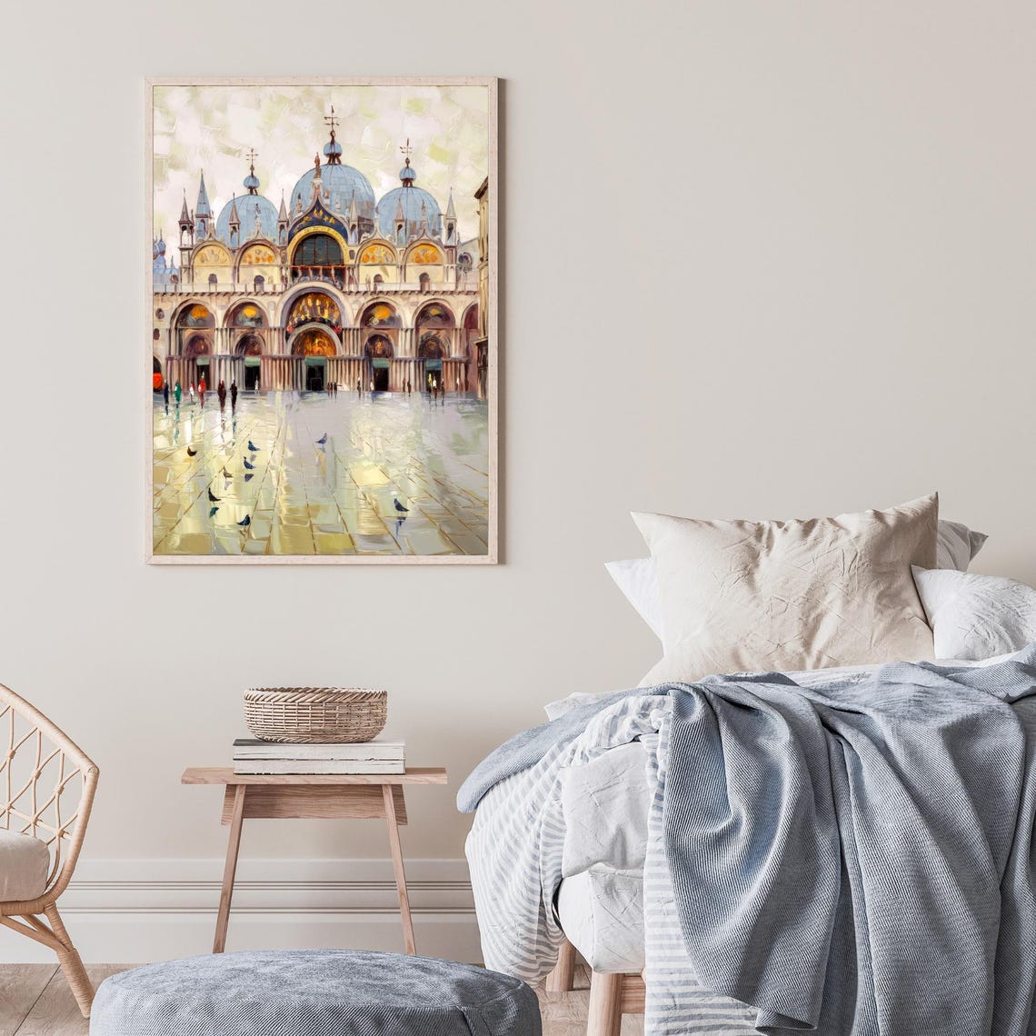 Saint Marks Basilica Venice Pigeons Piazza Golden Hour Oil Art Poster - Image 2