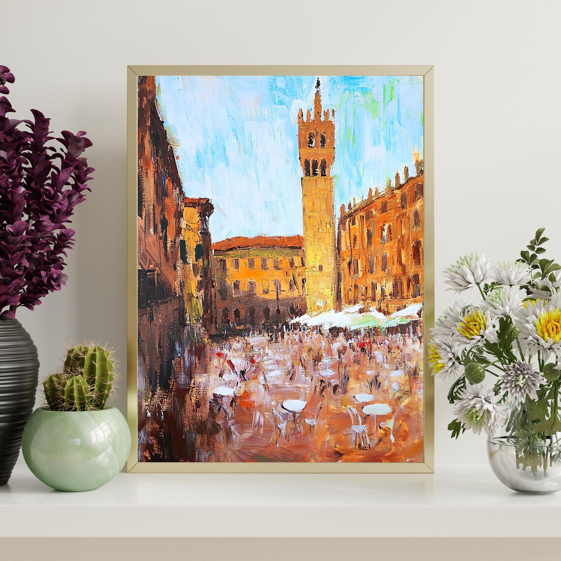 Siena Italy Piazza Del Campo Tower Plaza Tuscan Oil Painting Poster - Image 4