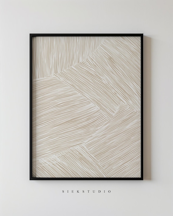 Minimalist Abstract Shape Line Drawing Modern Organic Pattern Wall Art Neutral Beige Contemporary Living Room Decor Artwork 90