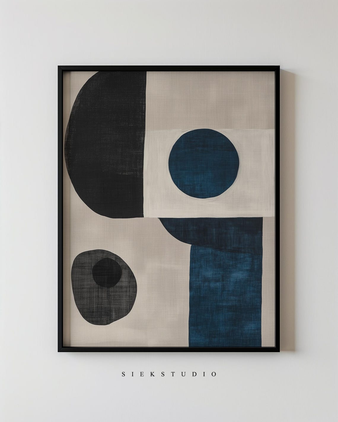 Navy Black Organic Geometric Shapes Beige Minimalist Abstract Poster