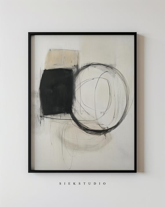 Minimalist Abstract Line Art Black White Geometric Wall Modern Japandi Neutral Contemporary Decor