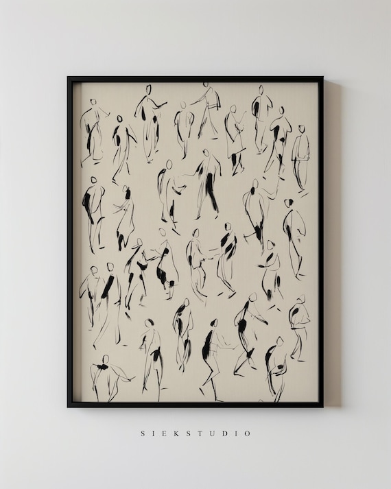 Modern Dancing Figurative Black Drawing Abstract Minimalist Neutral Dance Wall Art Contemporary And Beige Home Decor 231